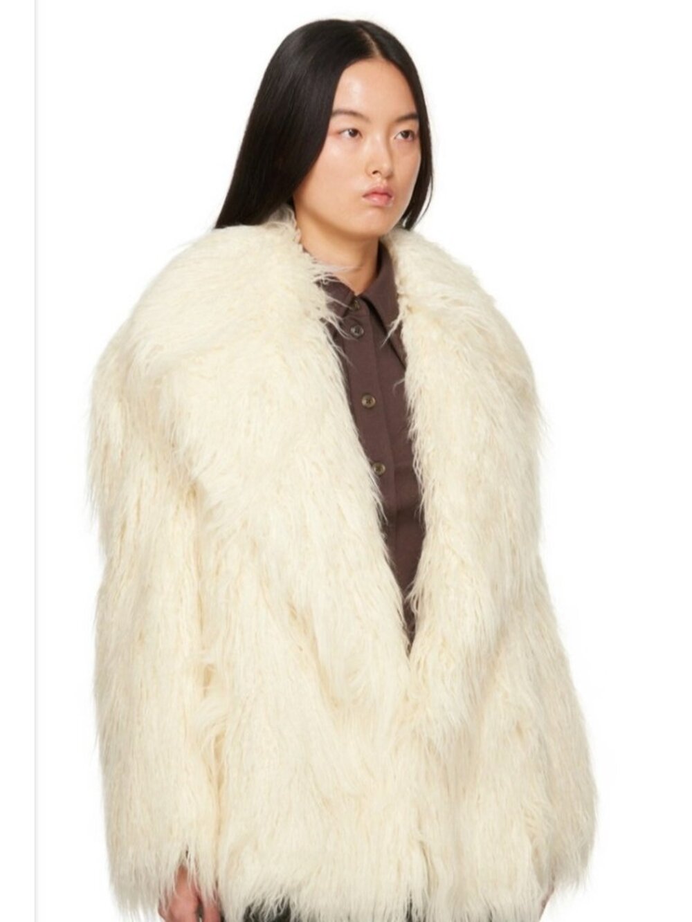 The Frankie Shop White Shaggy Faux Fur Oversized Jacket Coat XS/S